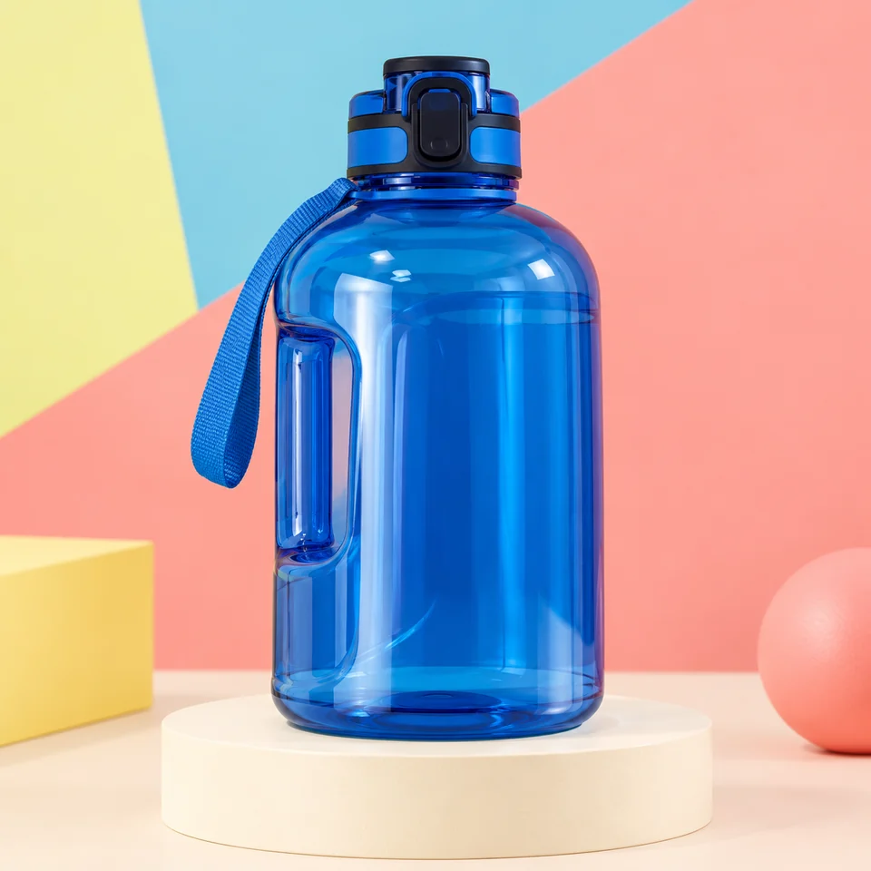 Blue large-format water jug with an integrated side handle
